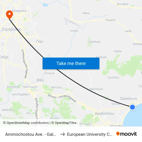 Ammochostou Ave. - Galaxia to European University Cyprus map