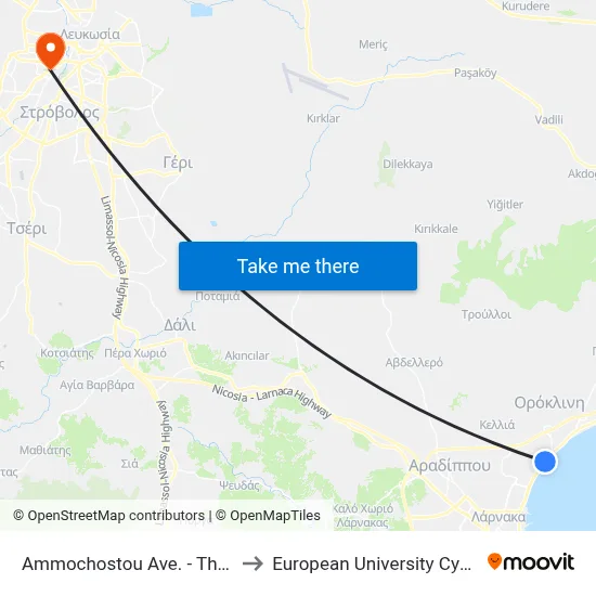 Famagusta Ave - Thyra to European University Cyprus map