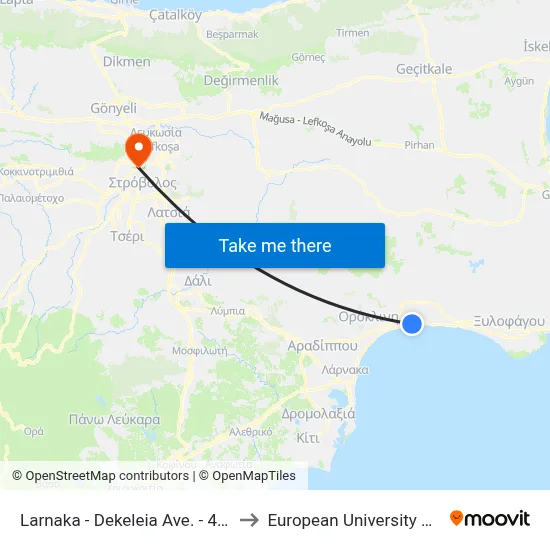 Larnaka - Dekeleia Avenue - 4th Stop to European University Cyprus map