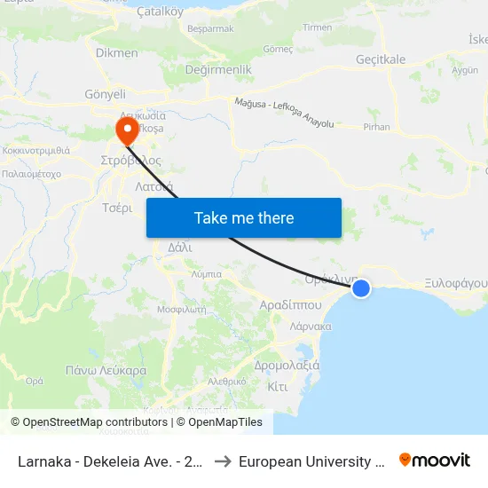 Larnaca - Dekeleia Avenue - 2nd Stop to European University Cyprus map