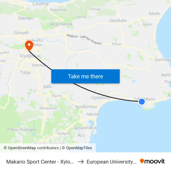 Makario Sport Center - Xylofagou F.C. to European University Cyprus map