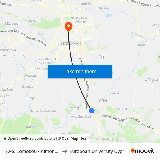 Lemesos Avenue - Kimonos to European University Cyprus map