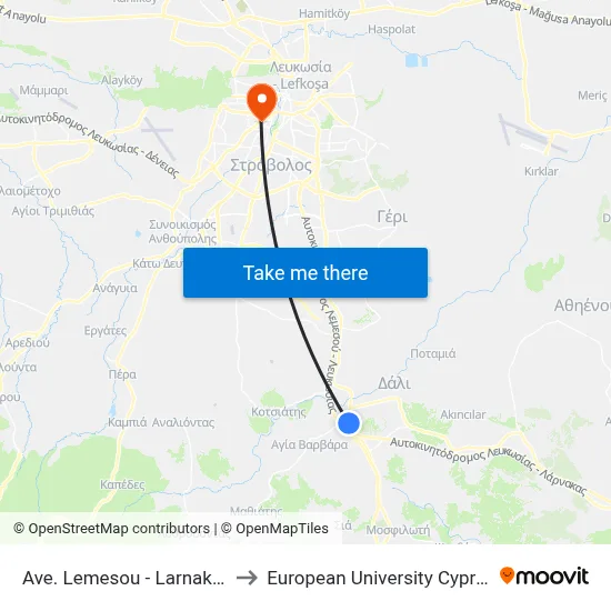 Lemesos Avenue - Larnakos to European University Cyprus map