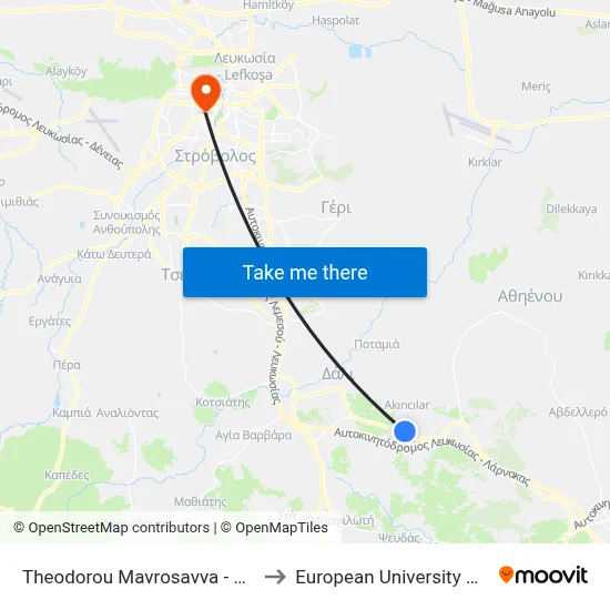 Theodorou Mavrosavva - Athinas to European University Cyprus map