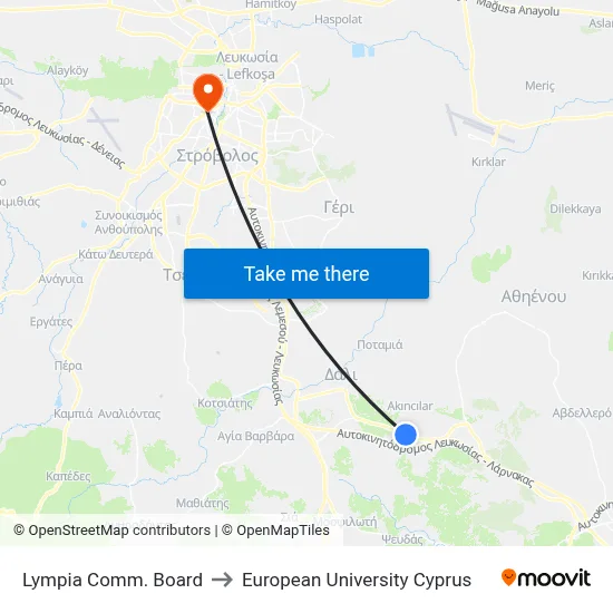 Lympia Comm. Board to European University Cyprus map