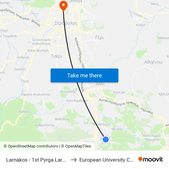 Larnakos - 1st Pyrga Larnakas to European University Cyprus map