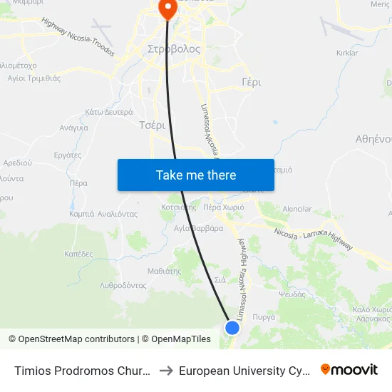 Timios Prodromos Church 2 to European University Cyprus map