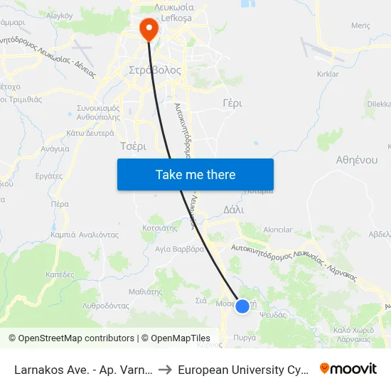 Larnakos Ave. - Ap. Varnava to European University Cyprus map