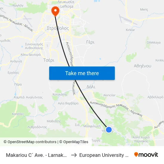 Makariou C´ Ave. - Larnakos Ave. to European University Cyprus map
