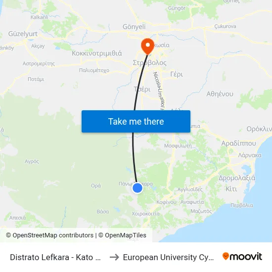 Crossroads Lefkara - Kato Drys to European University Cyprus map
