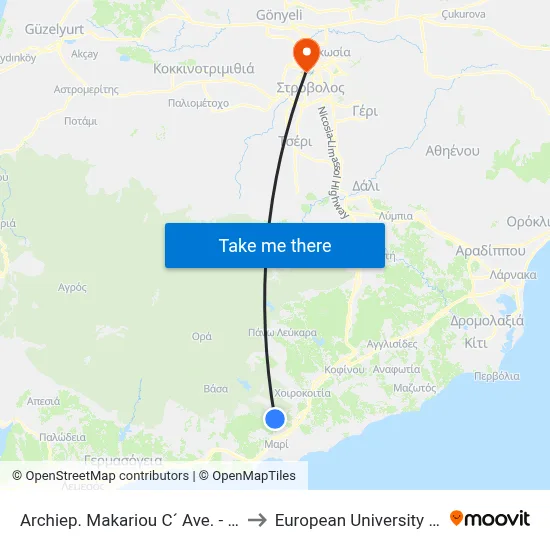 Archbishop Makarios III Avenue - 5th Stop to European University Cyprus map
