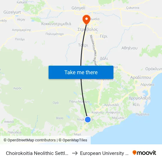 Choirokoitia Neolithic Settlement 2 to European University Cyprus map