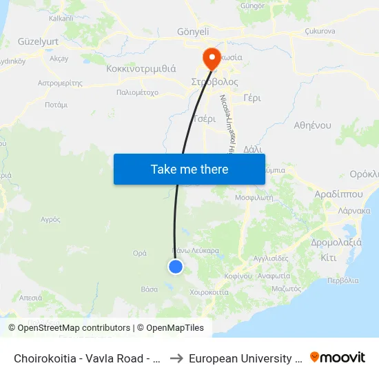 Choirokoitia - Vavla Road - 2nd Stop to European University Cyprus map