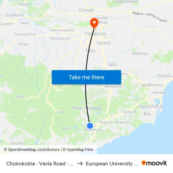Choirokoitia - Vavla Road - 1st Stop to European University Cyprus map