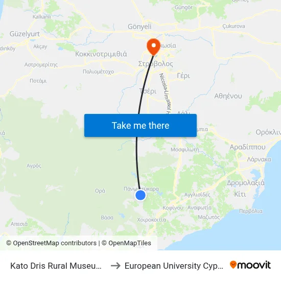 Kato Dris Rural Museum to European University Cyprus map