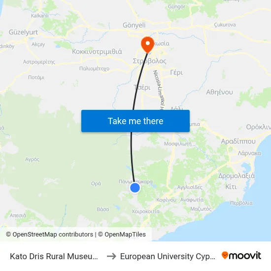Kato Dris Rural Museum 1 to European University Cyprus map