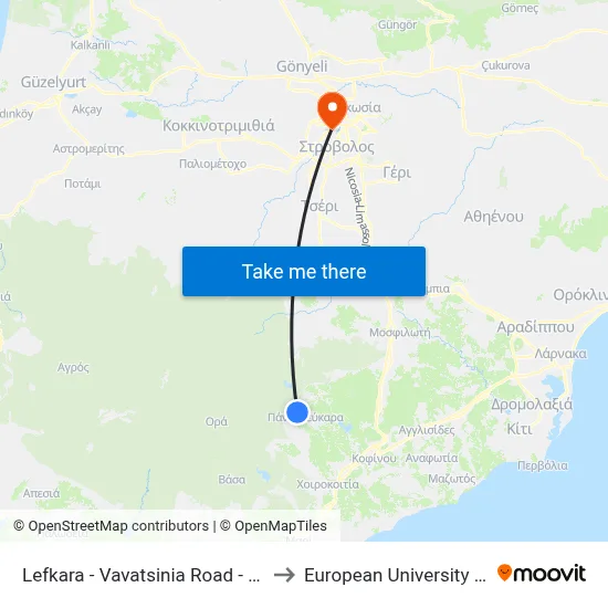 Lefkara - Vavatsinia Road - 2nd Stop to European University Cyprus map
