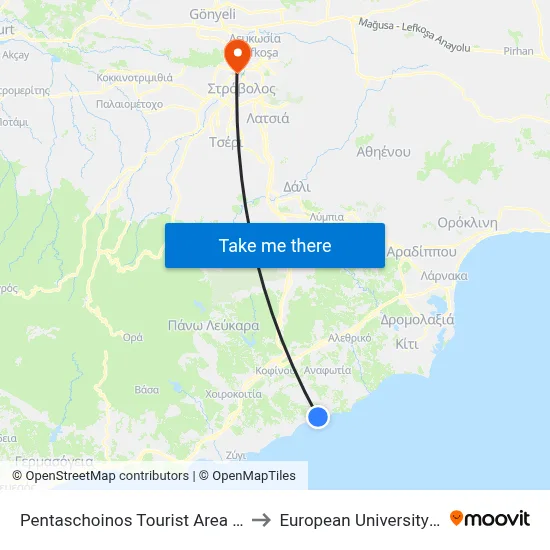 Pentaschoinos Tourist Area - 7th Stop to European University Cyprus map
