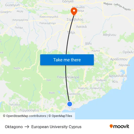 Oktagono to European University Cyprus map