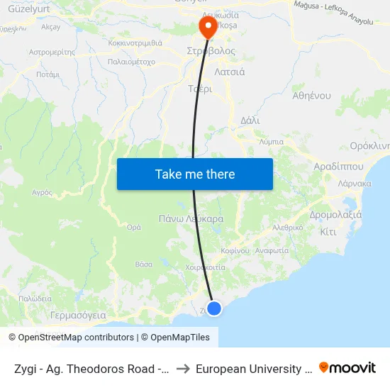 Zygi - Ag. Theodoros Road - 1st Stop to European University Cyprus map