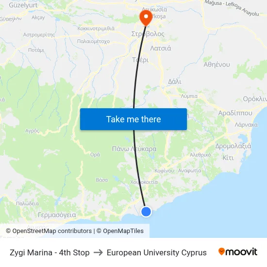 Zygi Marina - 4th Stop to European University Cyprus map