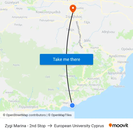 Zygi Marina - 2nd Stop to European University Cyprus map