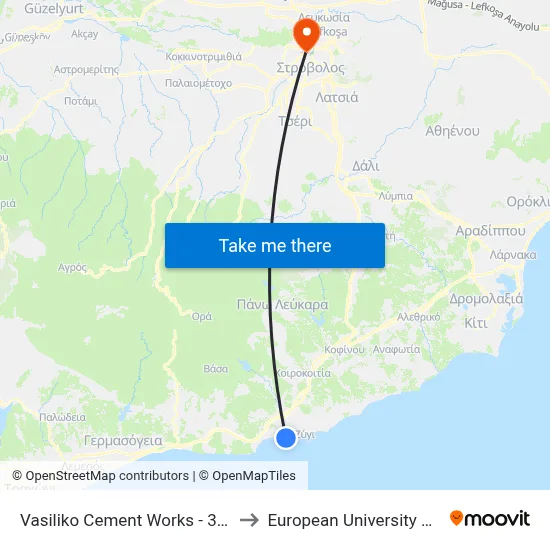 Vasiliko Cement Works - 3rd Stop to European University Cyprus map