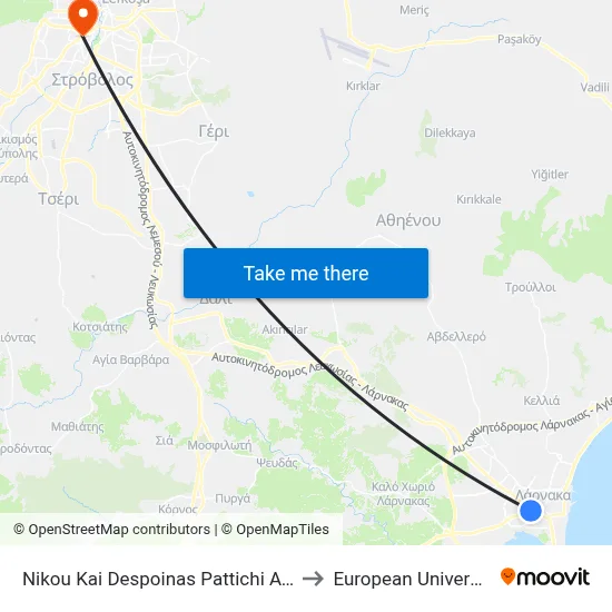 Nikos and Despina Pattichi Ave. - Fire Station to European University Cyprus map