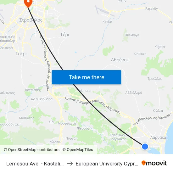 Lemesos Ave. - Kastalia to European University Cyprus map