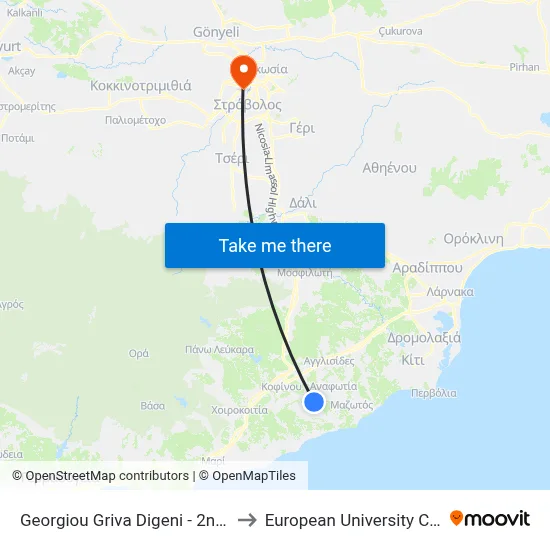 Georgiou Griva Digeni - 2nd Stop to European University Cyprus map