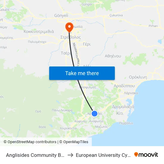 Anglisides Comm. Board to European University Cyprus map