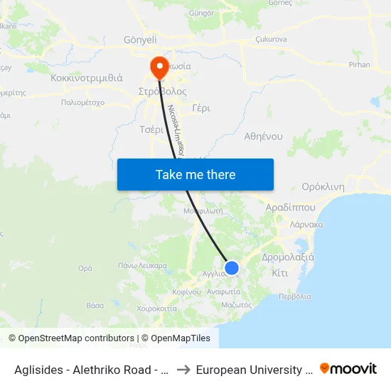 Aglisides - Alethriko Road - 2nd Stop to European University Cyprus map