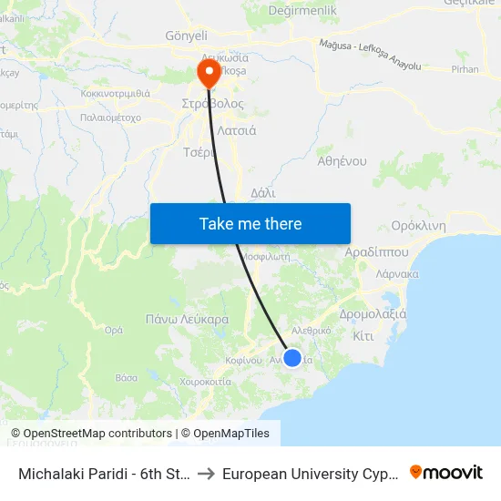 Michalaki Paridi - 6th Stop to European University Cyprus map