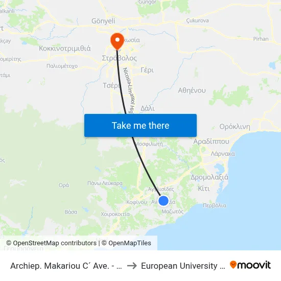 Archbishop Makarios III Avenue - 2nd Stop to European University Cyprus map