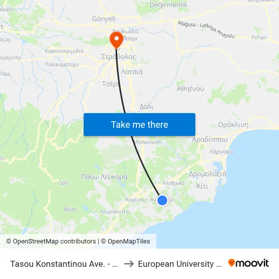 Tasos Konstantinou Ave. - 1st Stop to European University Cyprus map