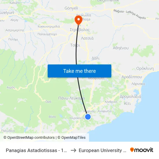 Panagias Astadiotissas - 16th Stop to European University Cyprus map