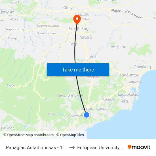 Panagias Astadiotissas - 14th Stop to European University Cyprus map