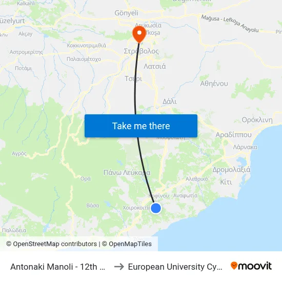 Antonaki Manoli - 12th Stop to European University Cyprus map