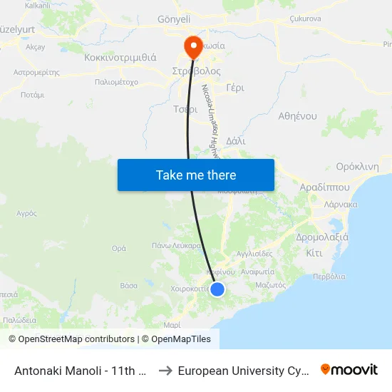 Antonaki Manoli - 11th Stop to European University Cyprus map