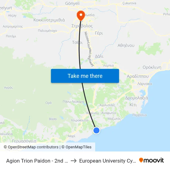 Ag. Trion Paidon - 2nd Stop to European University Cyprus map