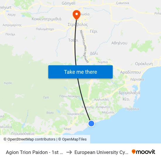 Ag. Trion Paidon - 1st Stop to European University Cyprus map
