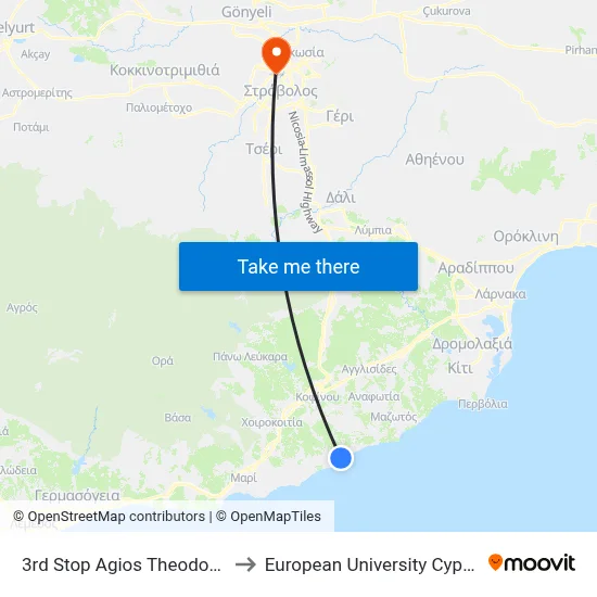 4thstop Ag. Theodoros to European University Cyprus map