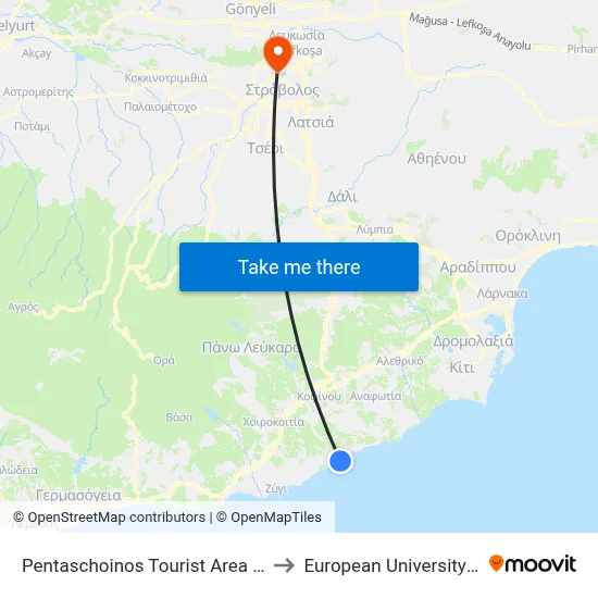 Pentaschoinos Tourist Area - 6th Stop to European University Cyprus map