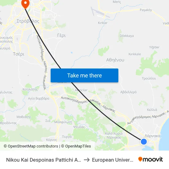Nikou Kai Despoinas Pattichi Avenue - I. Kondylaki to European University Cyprus map