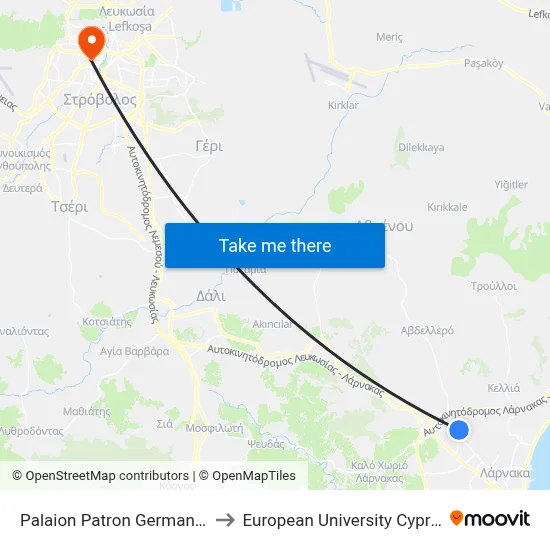 Palaion Patron Germanou to European University Cyprus map