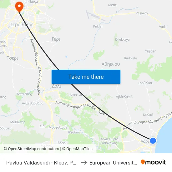 Pavlos Valdaseridi - Kleovoulou Papakyriakou to European University Cyprus map