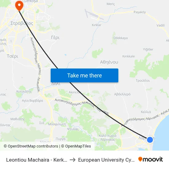 Leontios Macheras - Kerkyra to European University Cyprus map