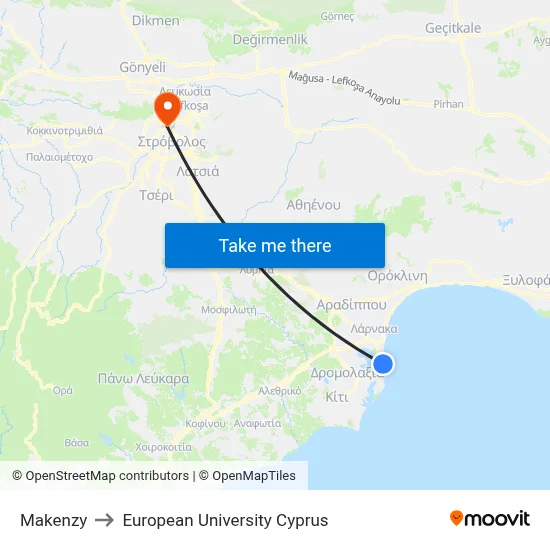 Makenzy to European University Cyprus map