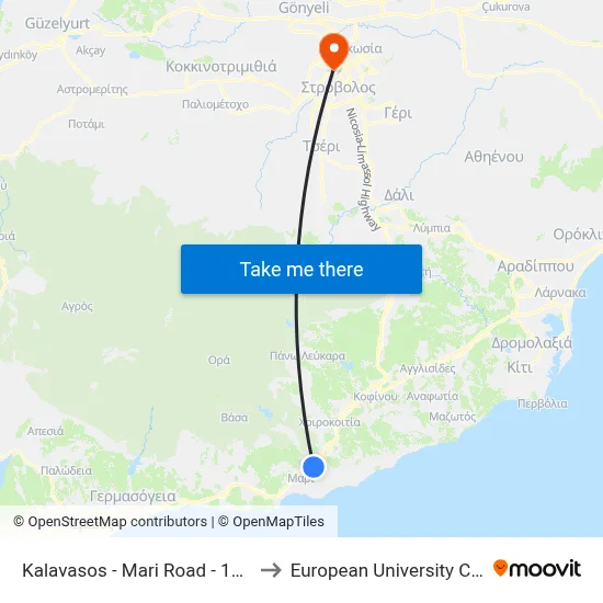 Kalavasos - Mari Road - 1st Stop to European University Cyprus map