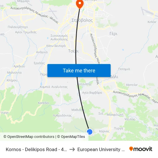 Kornos - Delikipos Road - 4th Stop to European University Cyprus map